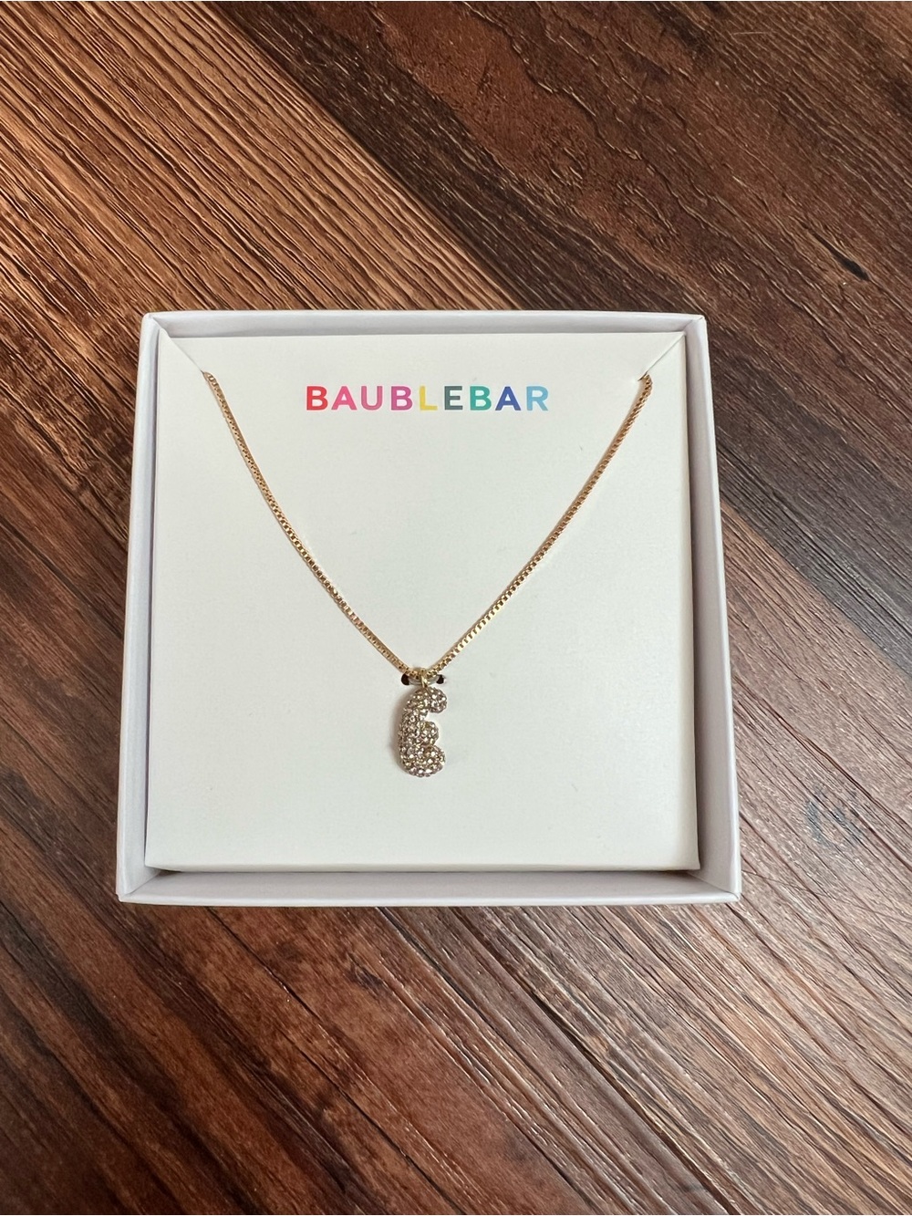 BaubleBar Gold Initial 'E’ Crystal Pendant Necklace